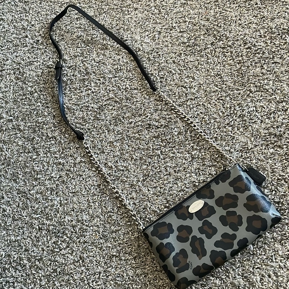 Coach Small Purse - Black, Grey, Brown Large Leopard Print - Like New